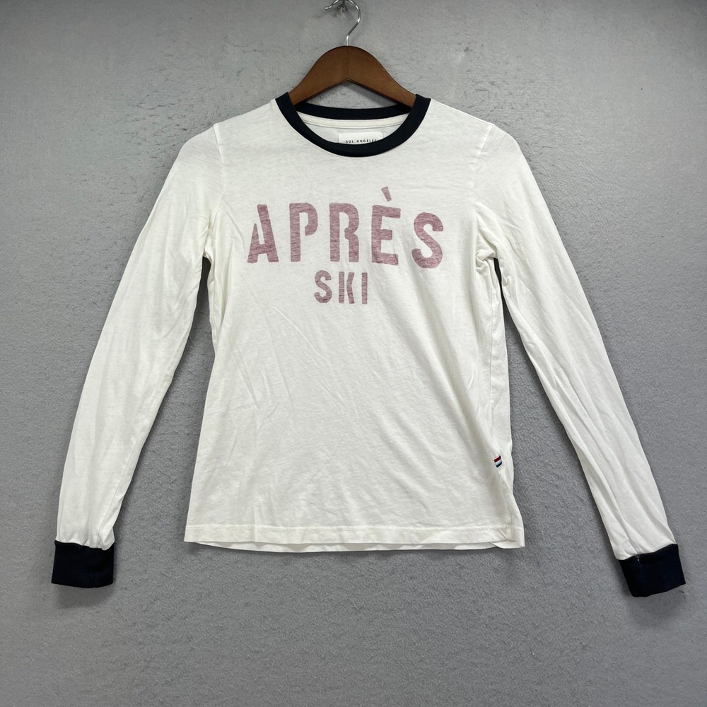 Sol Angeles Apres Ski Long Sleeve Tee Womens XS White Graphic Ringer Slub Cotton